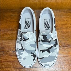 Vans Gray and Black Camo Slip-Ons